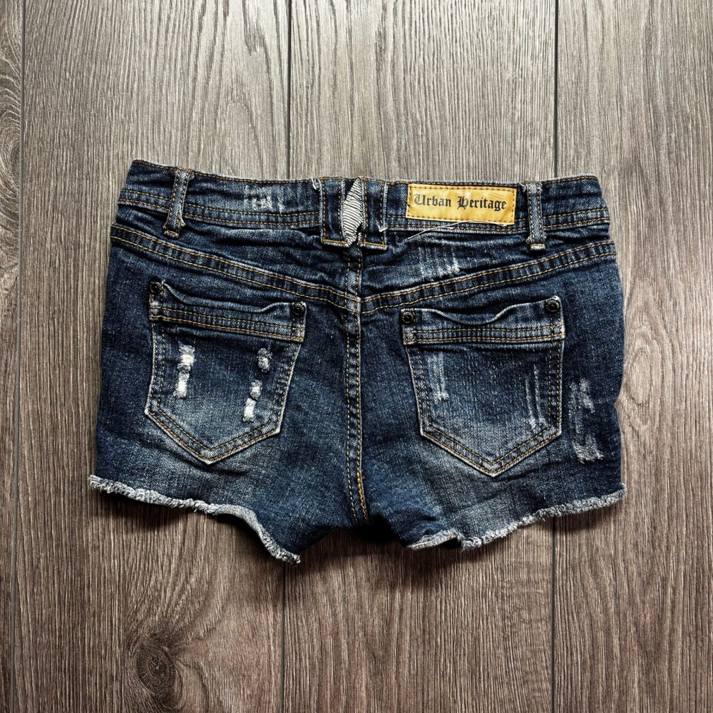Urban Heritage Womens Distressed Denim Shorts Dark Wash Y2K Low Rise Size 3